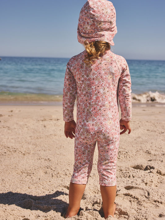Dsiney Kidz - Coral Pink Ditsy Floral Long Leg Sunsafe Swimsuit (3mths-7yrs) image 2