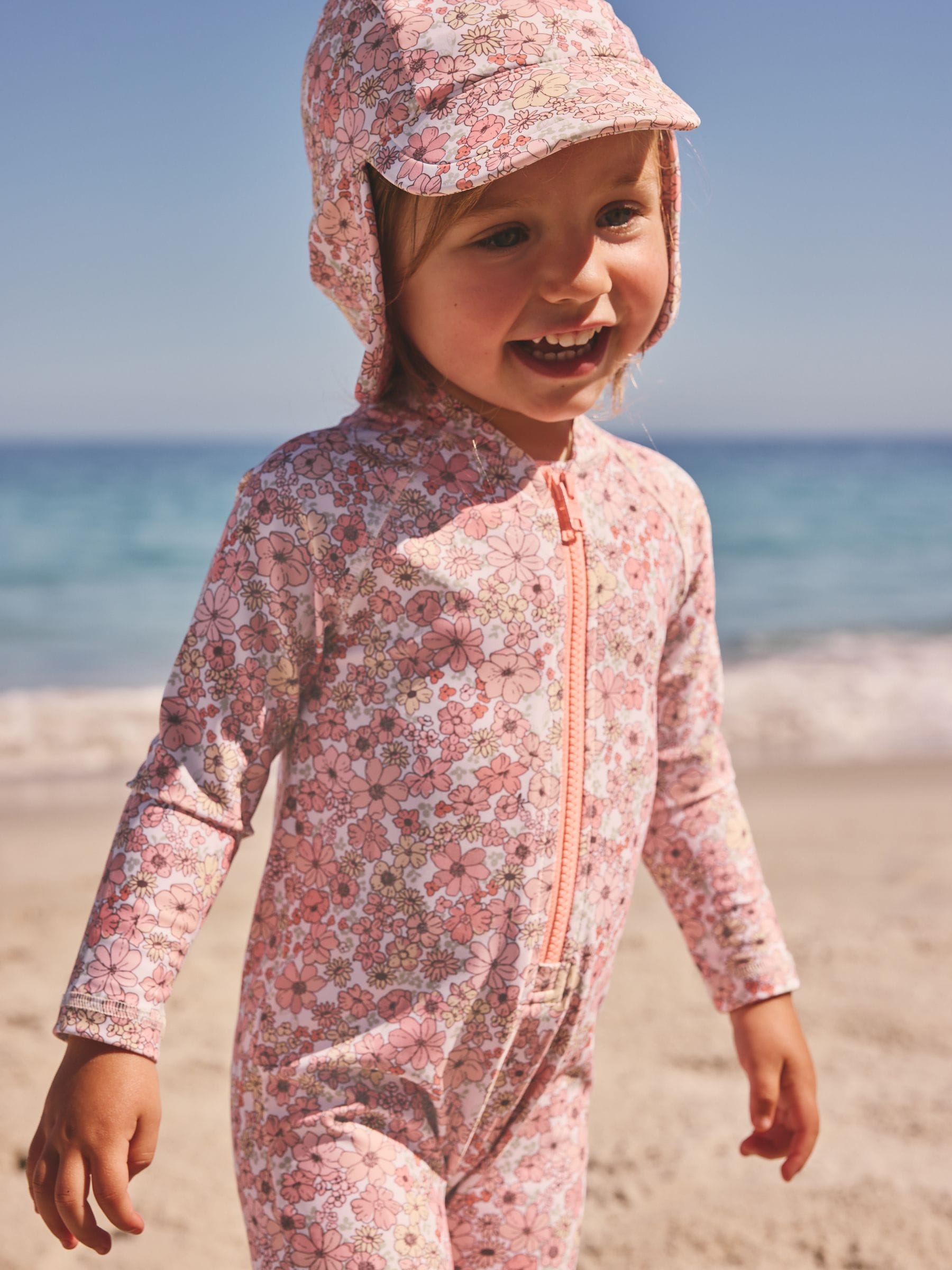 Dsiney Kidz - Coral Pink Ditsy Floral Long Leg Sunsafe Swimsuit (3mths-7yrs) image 3