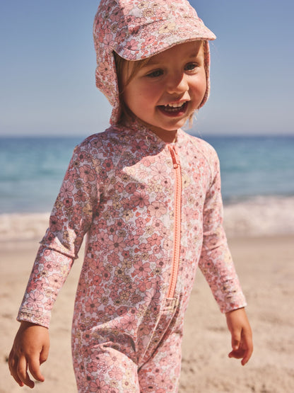 Dsiney Kidz - Coral Pink Ditsy Floral Long Leg Sunsafe Swimsuit (3mths-7yrs) image 3