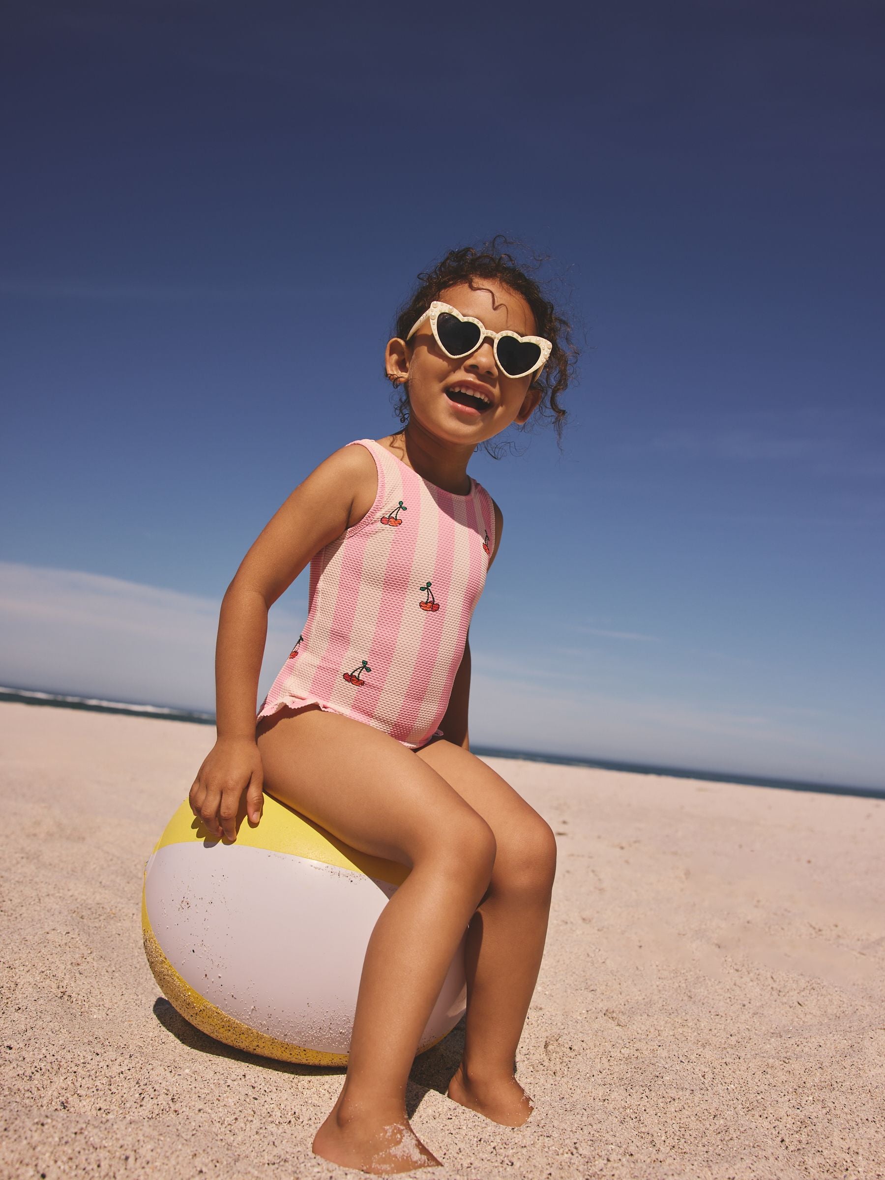 Pink Cherry Stripe Frill Leg Swimsuit (3mths-7yrs) image 3
