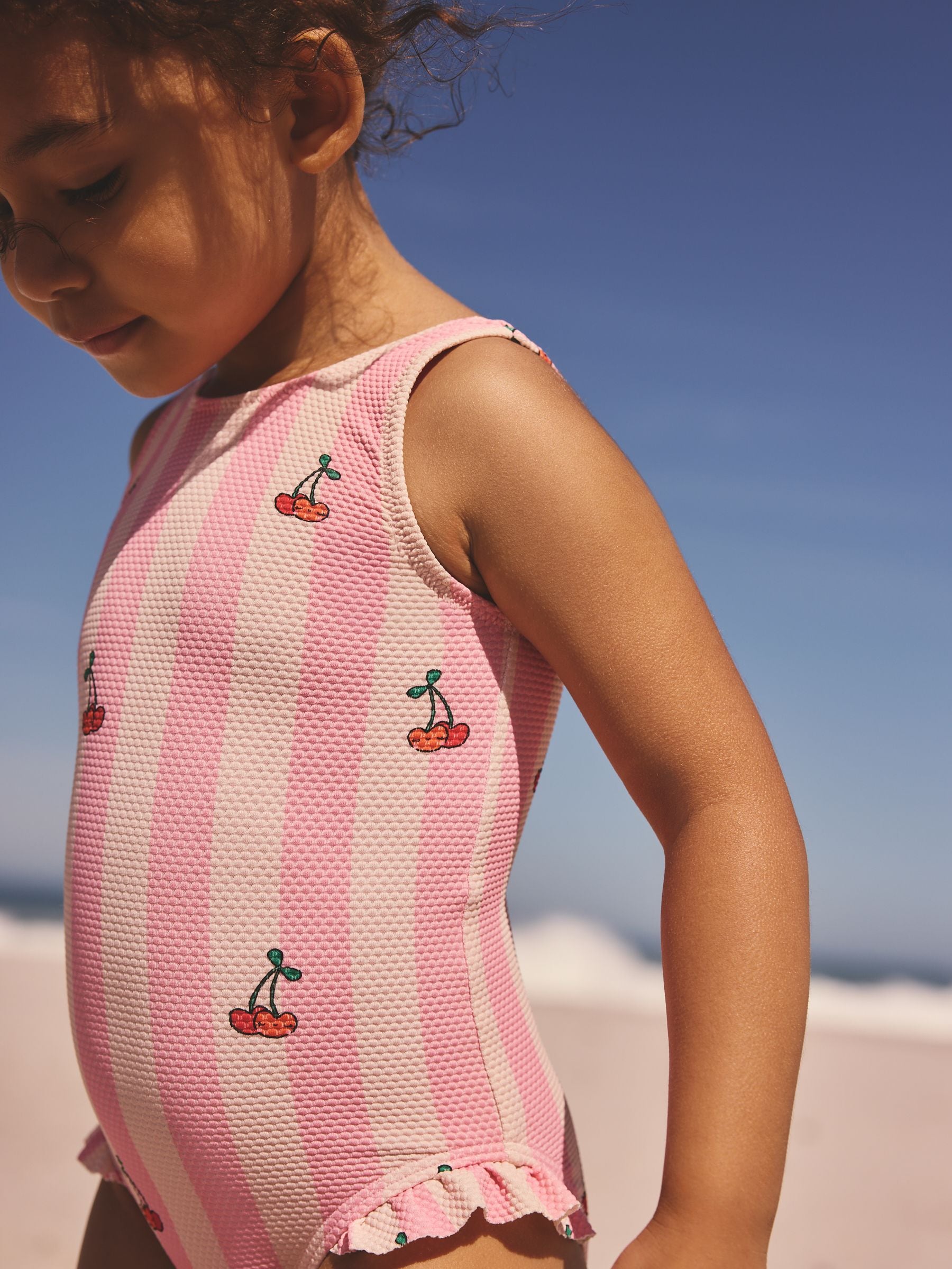 Pink Cherry Stripe Frill Leg Swimsuit (3mths-7yrs) image 4