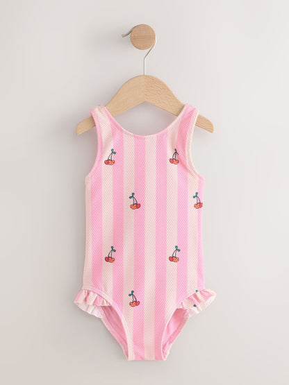 Pink Cherry Stripe Frill Leg Swimsuit (3mths-7yrs) image 5