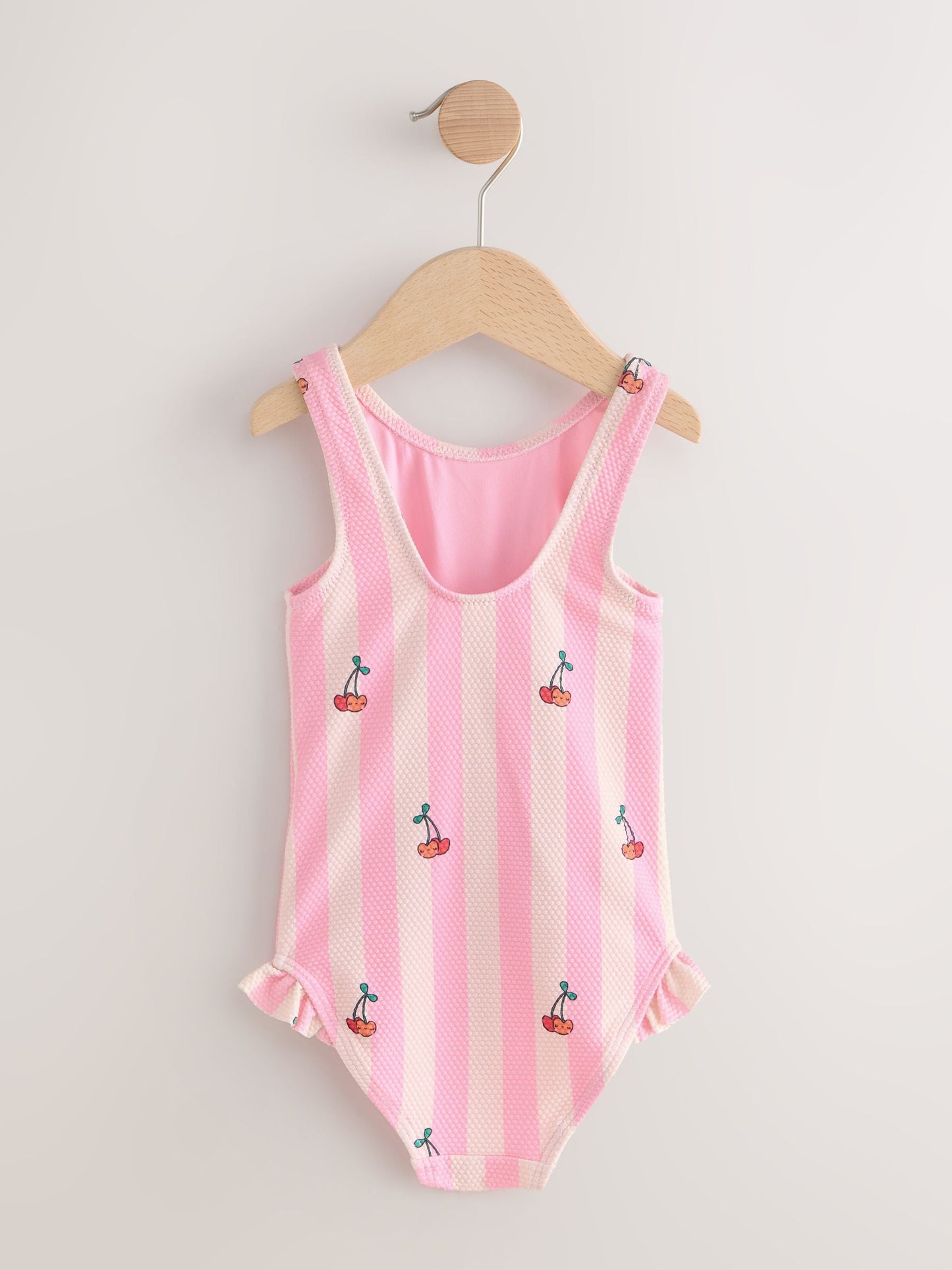 Pink Cherry Stripe Frill Leg Swimsuit (3mths-7yrs) image 6