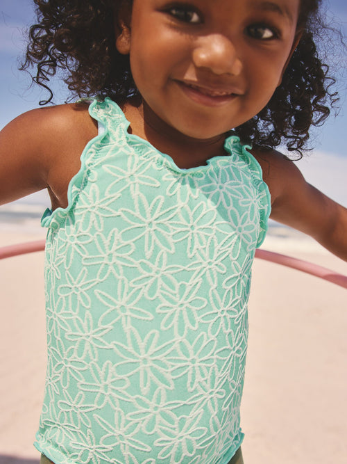 Dsiney Kidz - Mint Green Floral Texture Lettuce Edge Swimsuit (3mths-7yrs) image 1
