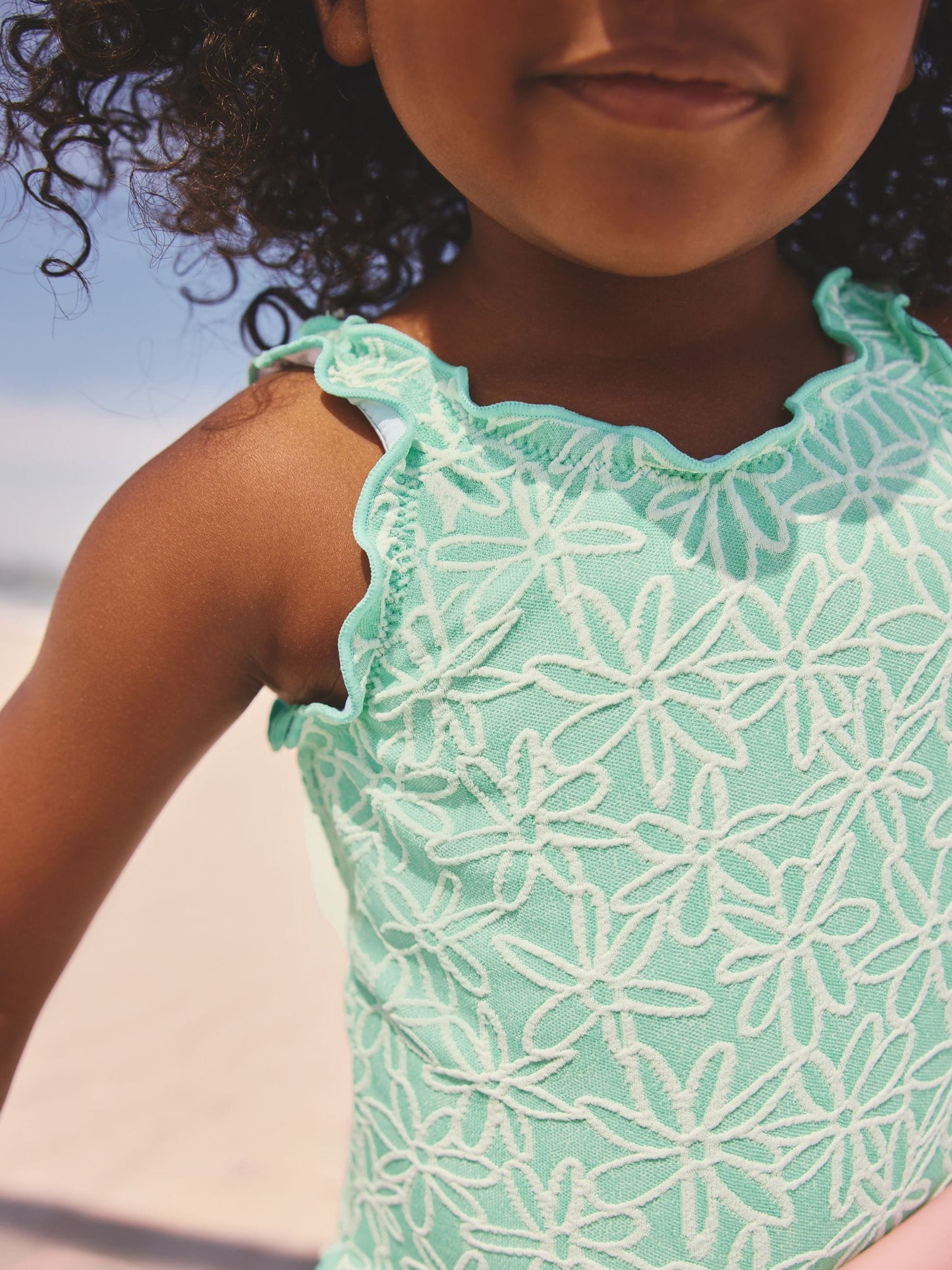 Mint Green Floral Texture Lettuce Edge Swimsuit (3mths-7yrs) image 4