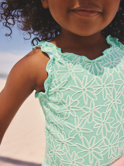 Mint Green Floral Texture Lettuce Edge Swimsuit (3mths-7yrs) image 4