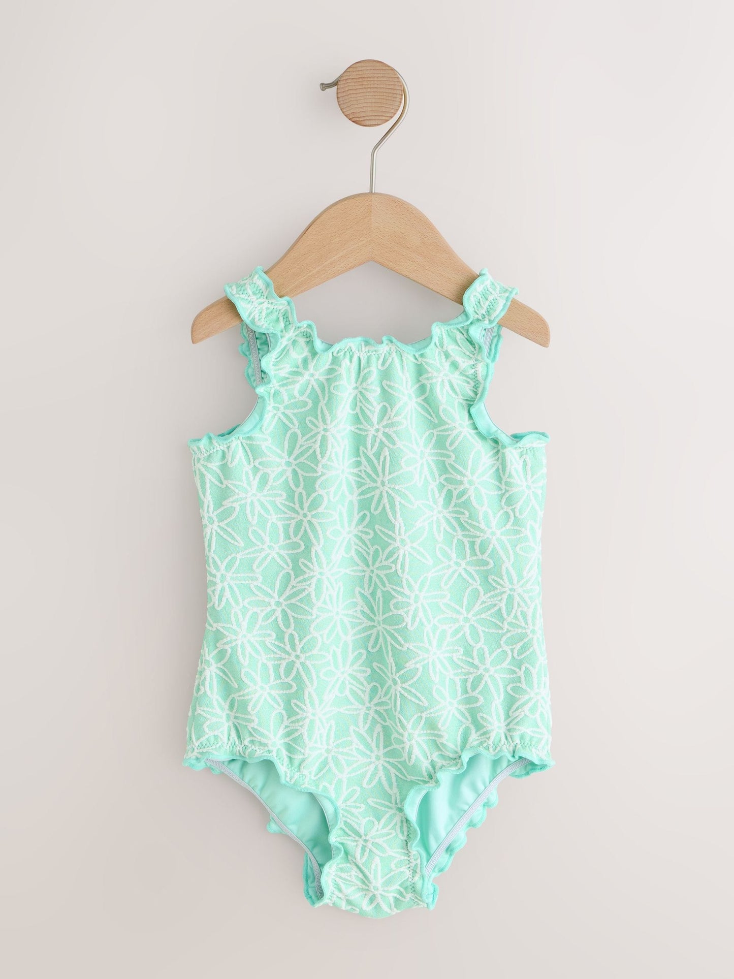 Mint Green Floral Texture Lettuce Edge Swimsuit (3mths-7yrs) image 5