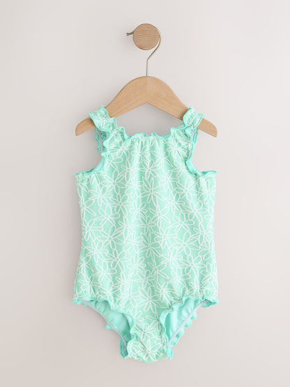 Mint Green Floral Texture Lettuce Edge Swimsuit (3mths-7yrs) image 5