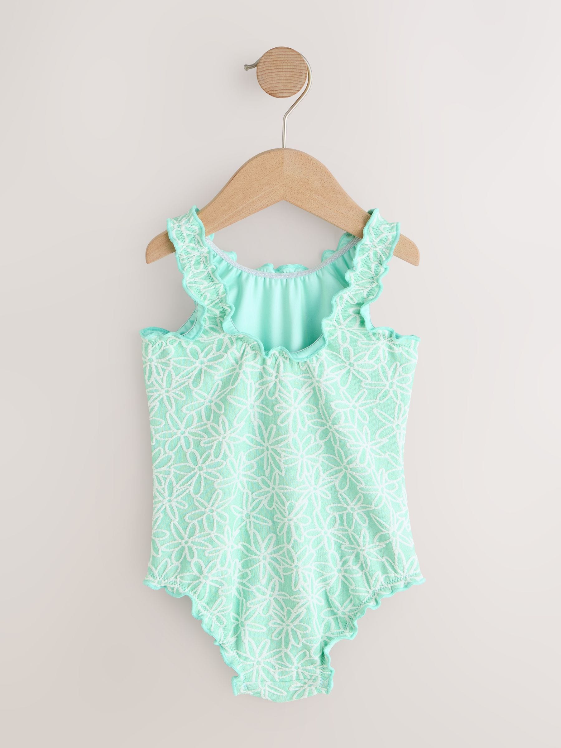 Mint Green Floral Texture Lettuce Edge Swimsuit (3mths-7yrs) image 6