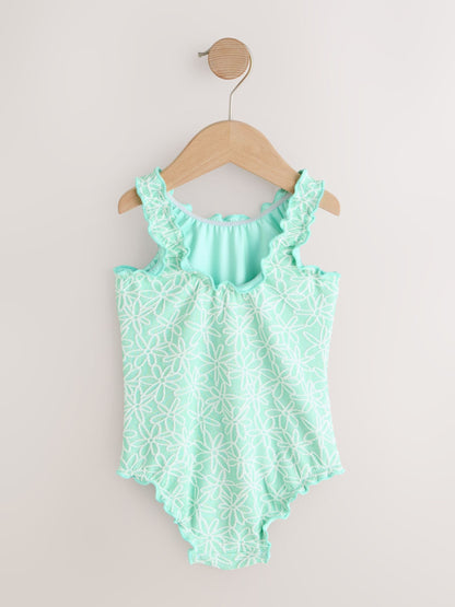 Mint Green Floral Texture Lettuce Edge Swimsuit (3mths-7yrs) image 6