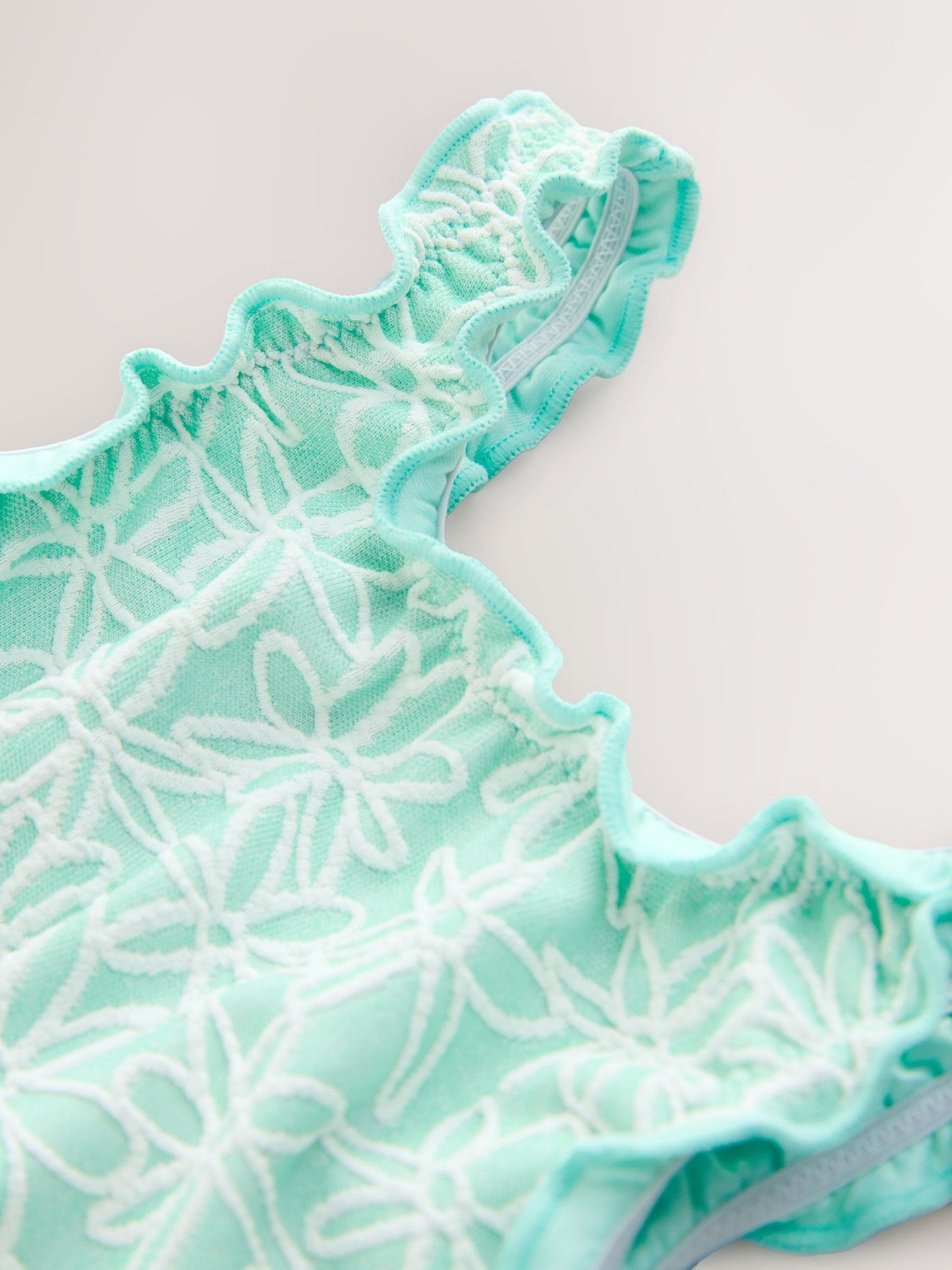 Mint Green Floral Texture Lettuce Edge Swimsuit (3mths-7yrs) image 7
