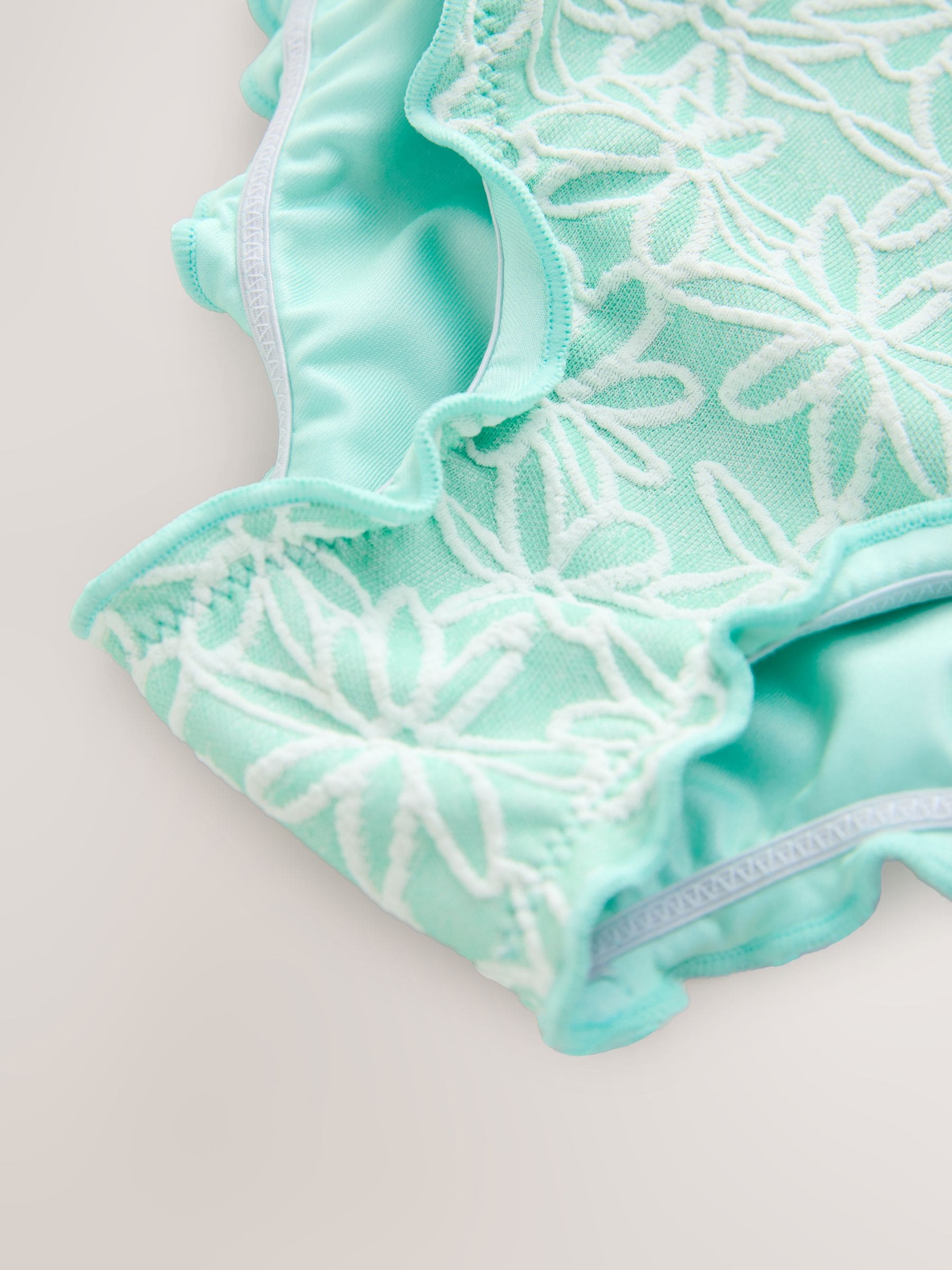 Mint Green Floral Texture Lettuce Edge Swimsuit (3mths-7yrs) image 8