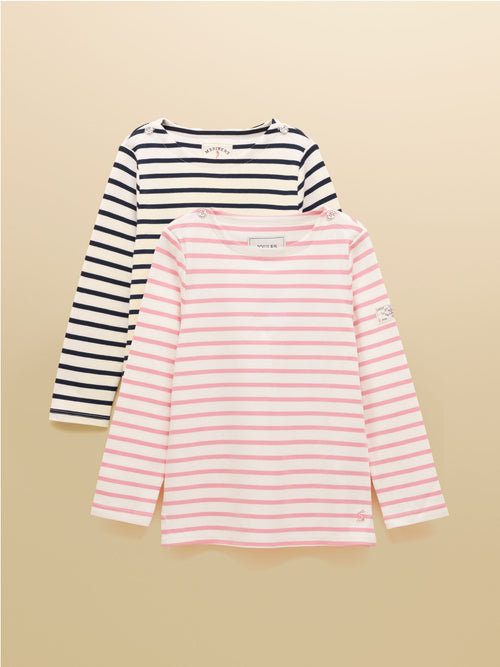 Joules Girls' Harbour Navy & Pink 2 Pack Striped Long Sleeve Top image 1