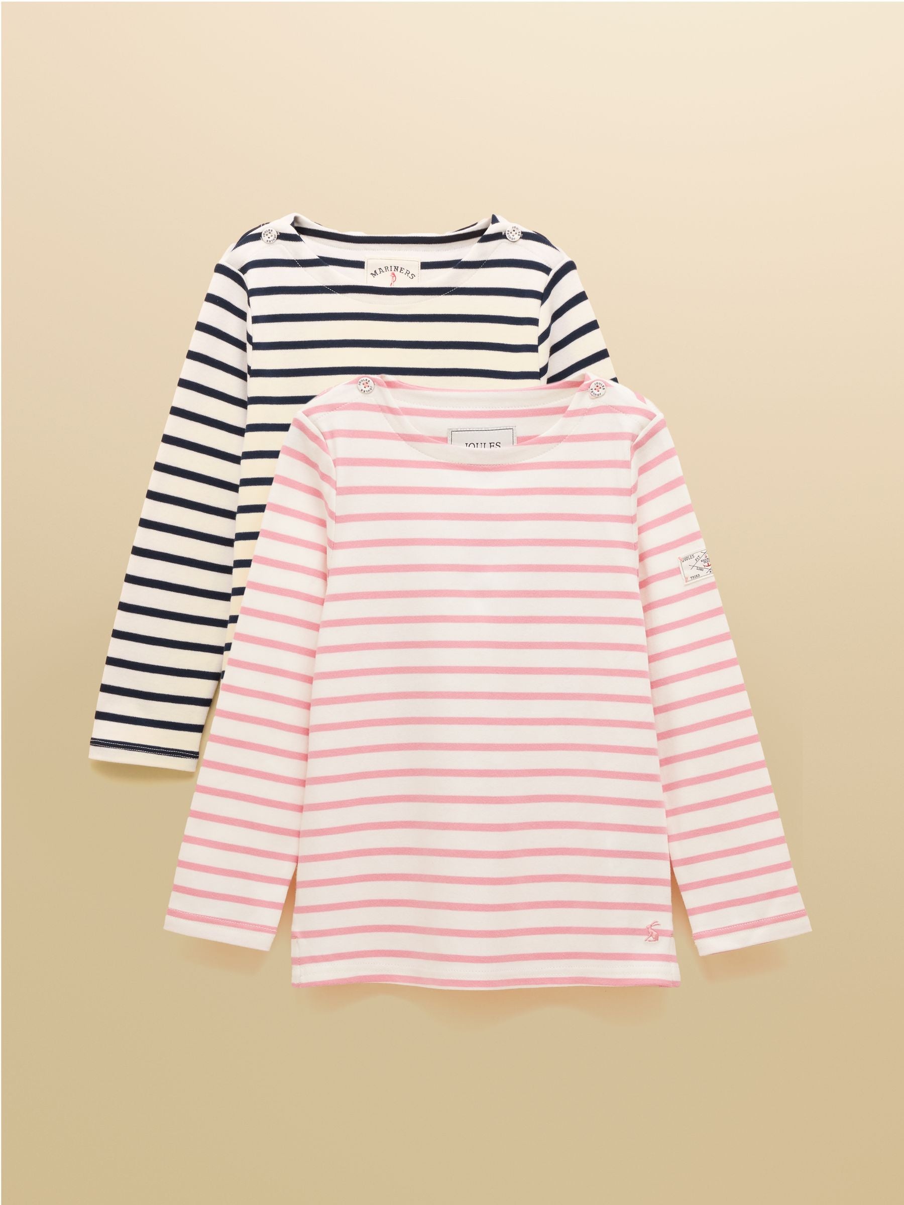 Joules Girls' Harbour Navy & Pink 2 Pack Striped Long Sleeve Top image 1