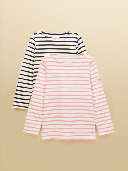 Joules Girls' Harbour Navy & Pink 2 Pack Striped Long Sleeve Top image 1