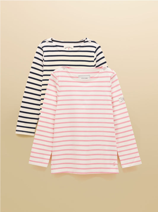 Joules Girls' Harbour Navy & Pink 2 Pack Striped Long Sleeve Top image 1