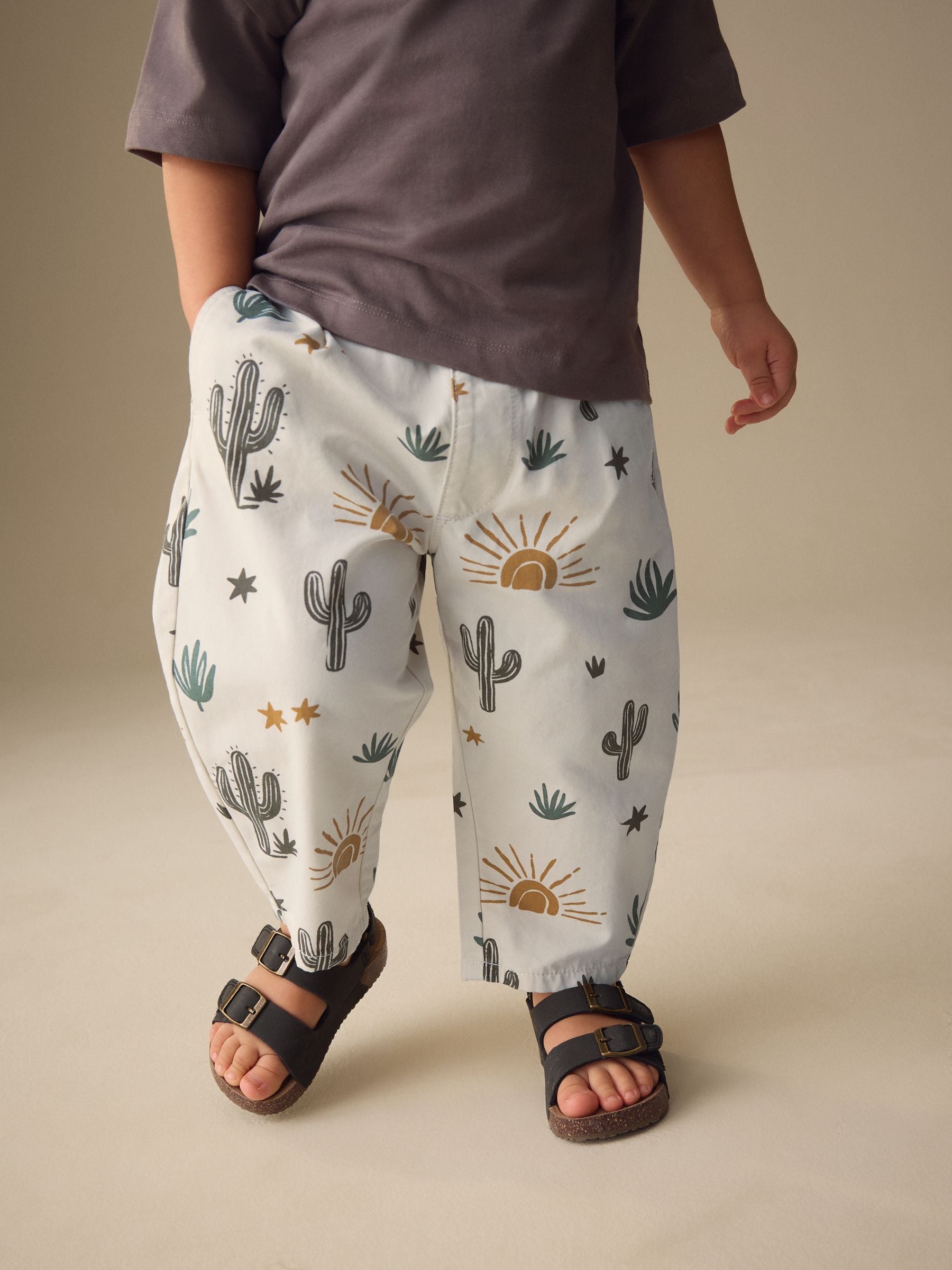 Neutral Cactus Print Barrel Pull On Trousers (3mths-7yrs) image 1
