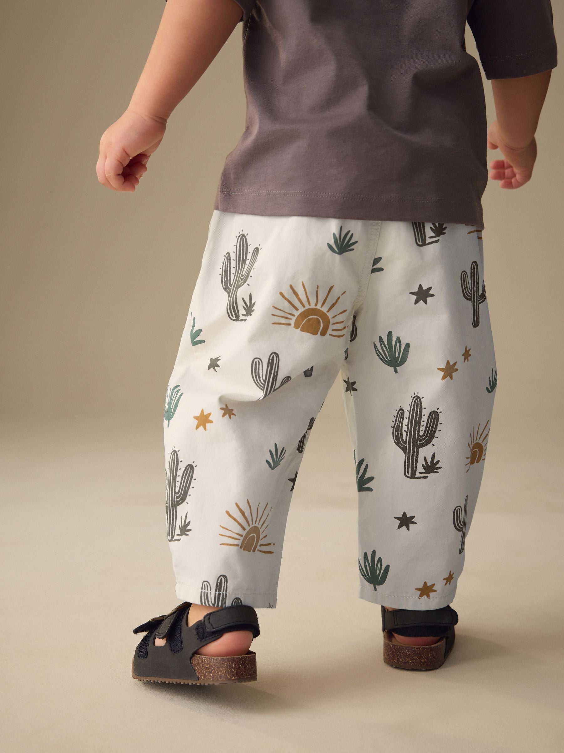 Neutral Cactus Print Barrel Pull On Trousers (3mths-7yrs) image 3