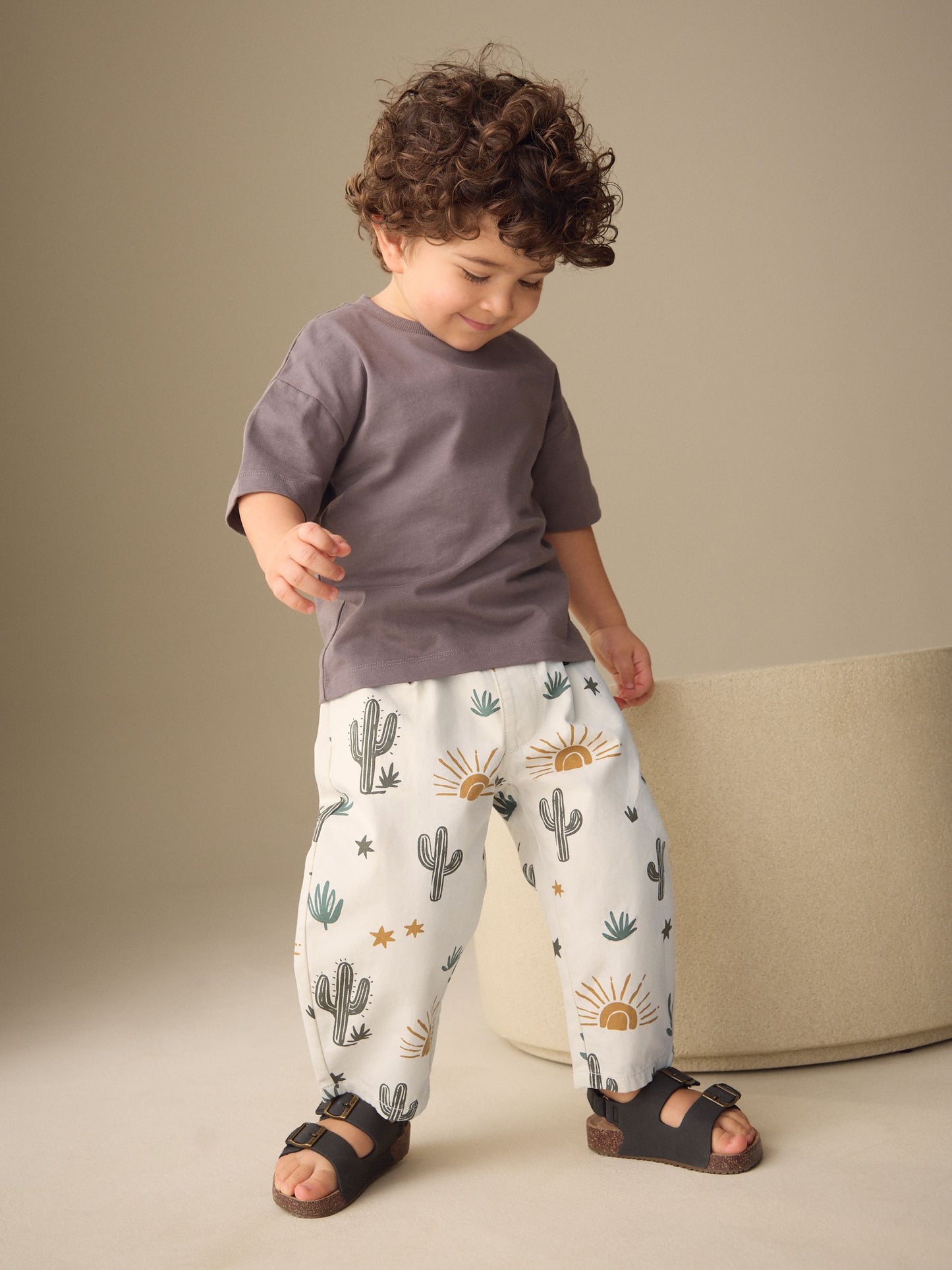 Neutral Cactus Print Barrel Pull On Trousers (3mths-7yrs) image 4