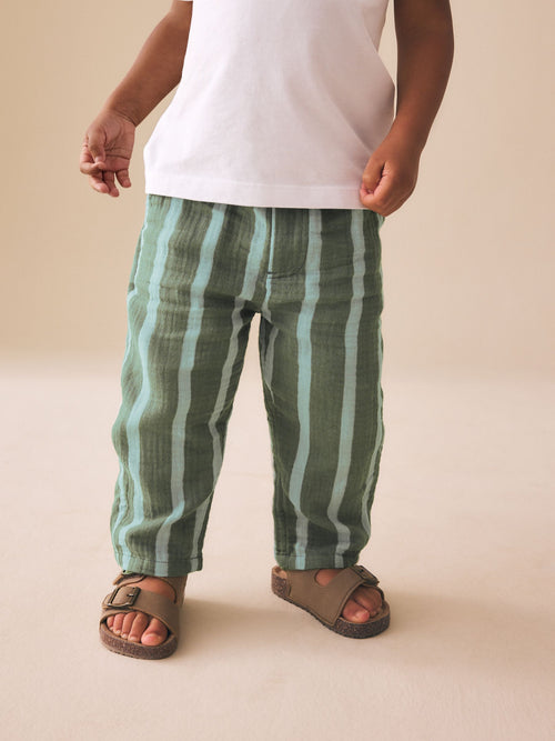 Sage Green Striped Soft Textured Pull On Trousers (3mths-7yrs) image 1