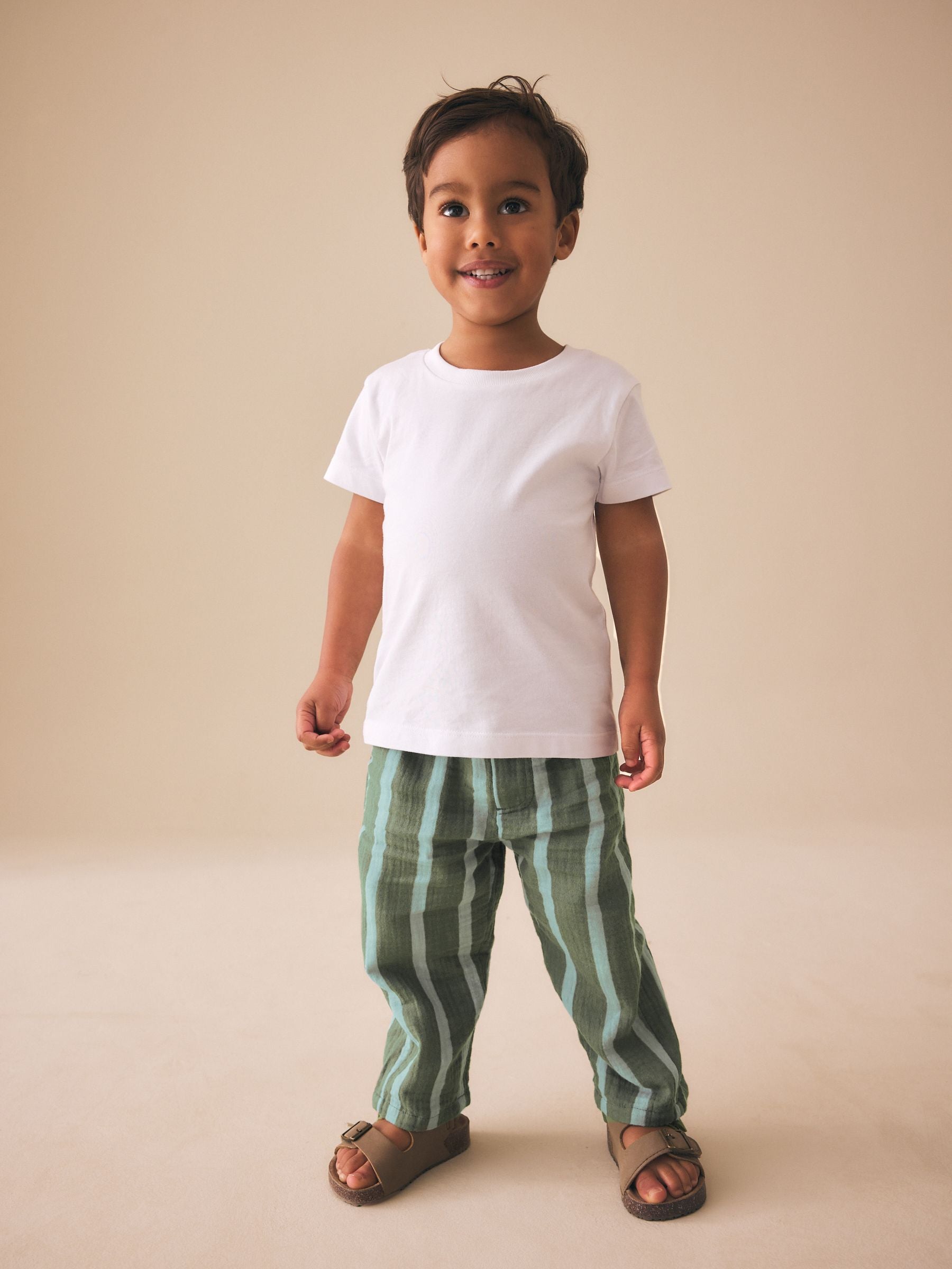 Sage Green Striped Soft Textured Pull On Trousers (3mths-7yrs) image 2
