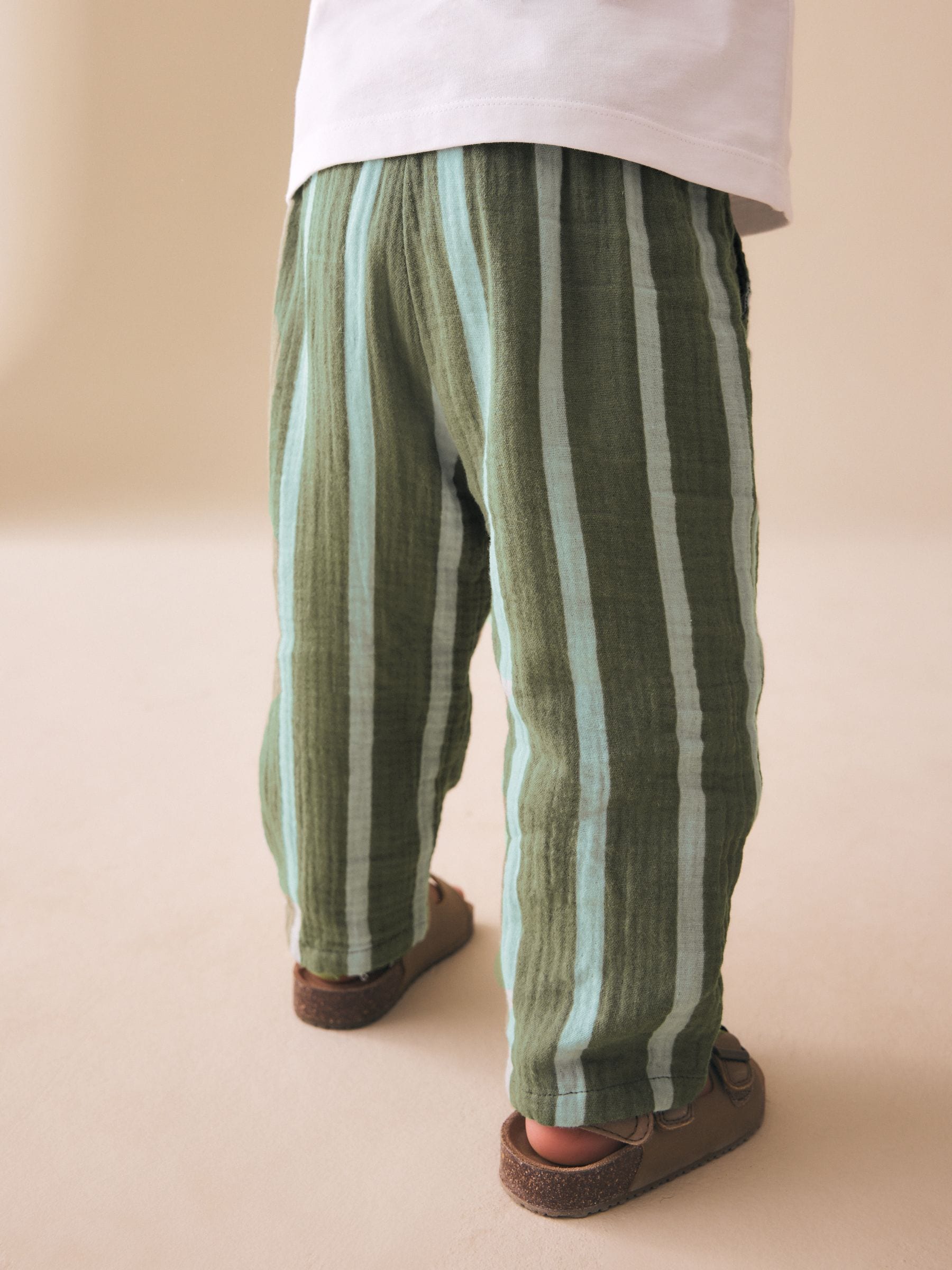 Sage Green Striped Soft Textured Pull On Trousers (3mths-7yrs) image 3