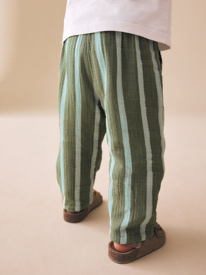 Sage Green Striped Soft Textured Pull On Trousers (3mths-7yrs) image 3