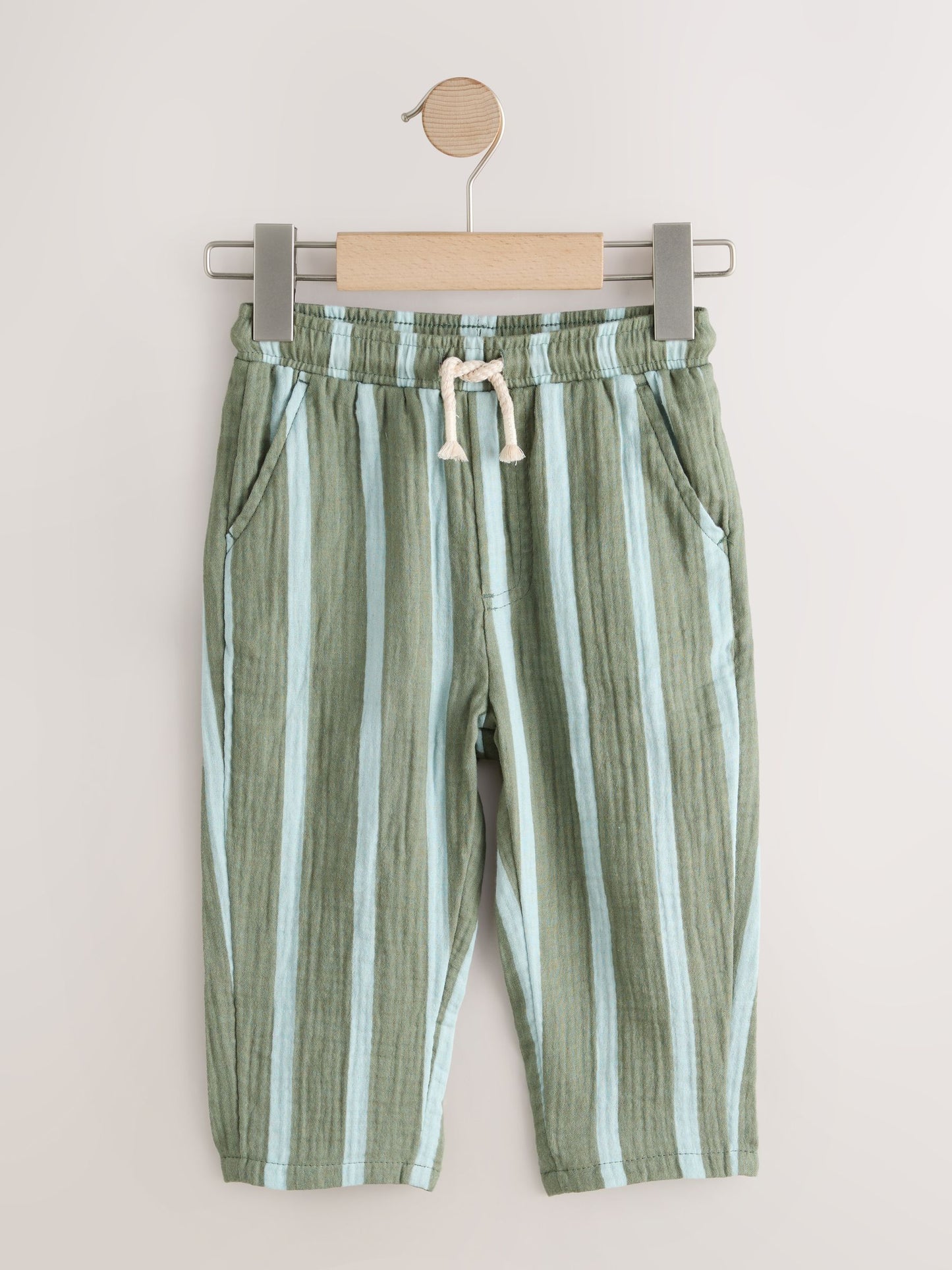 Sage Green Striped Soft Textured Pull On Trousers (3mths-7yrs) image 4