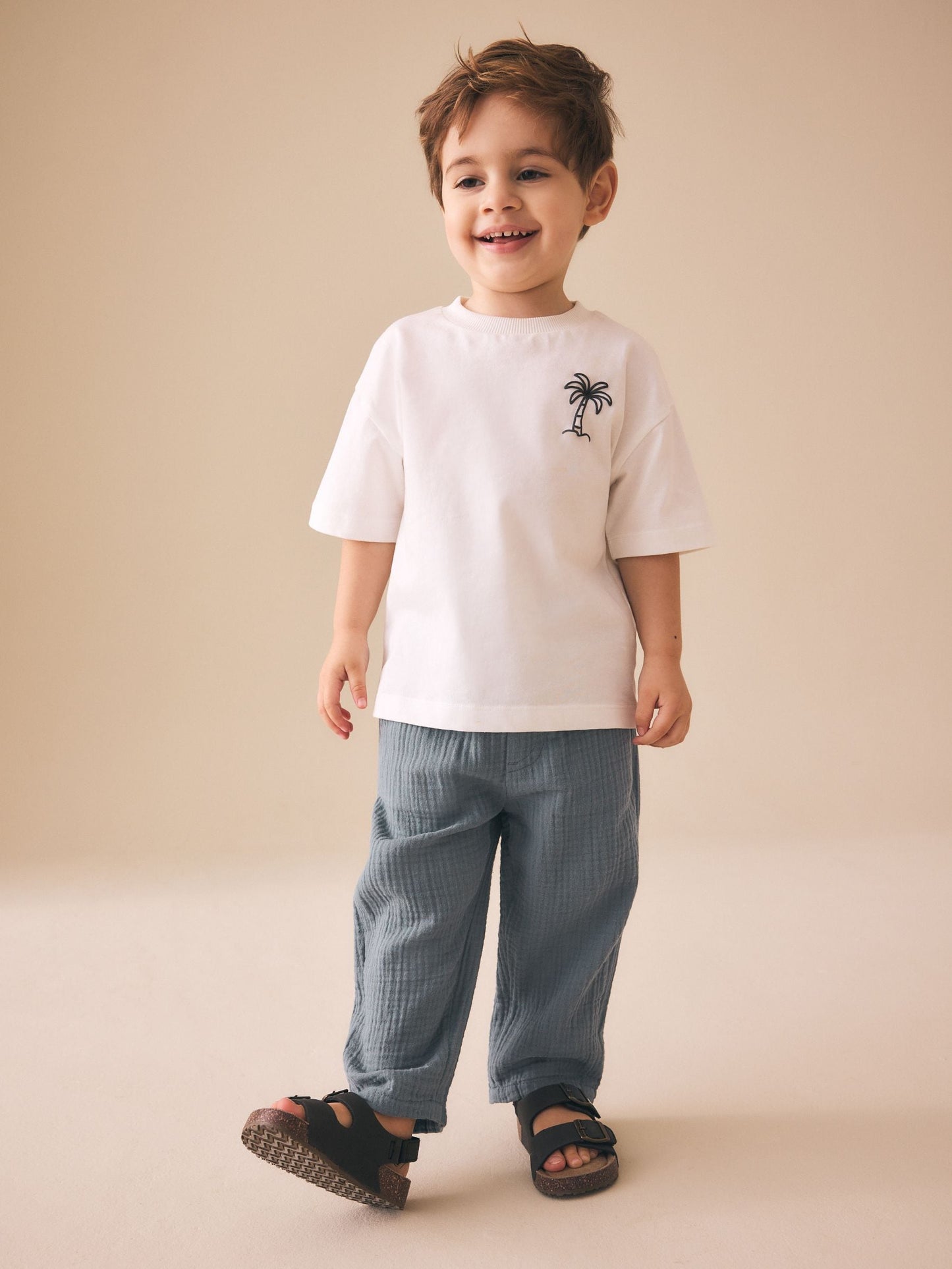 Blue Soft Textured Pull On Trousers (3mths-7yrs) image 2