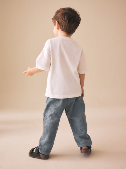 Blue Soft Textured Pull On Trousers (3mths-7yrs) image 3