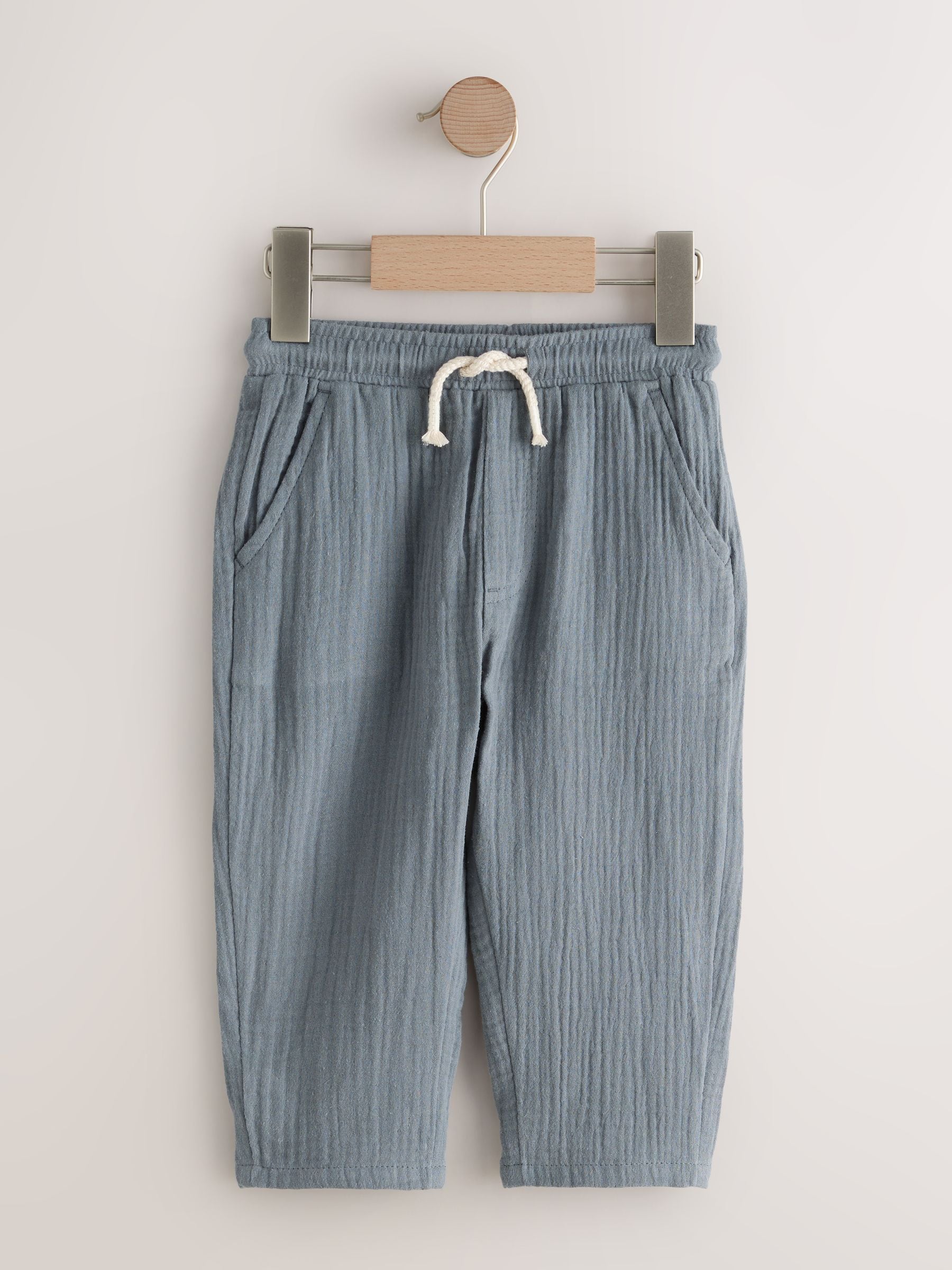 Blue Soft Textured Pull On Trousers (3mths-7yrs) image 4