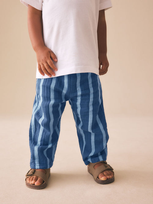 Blue Navy Striped Soft Textured Pull On Trousers (3mths-7yrs) image 1