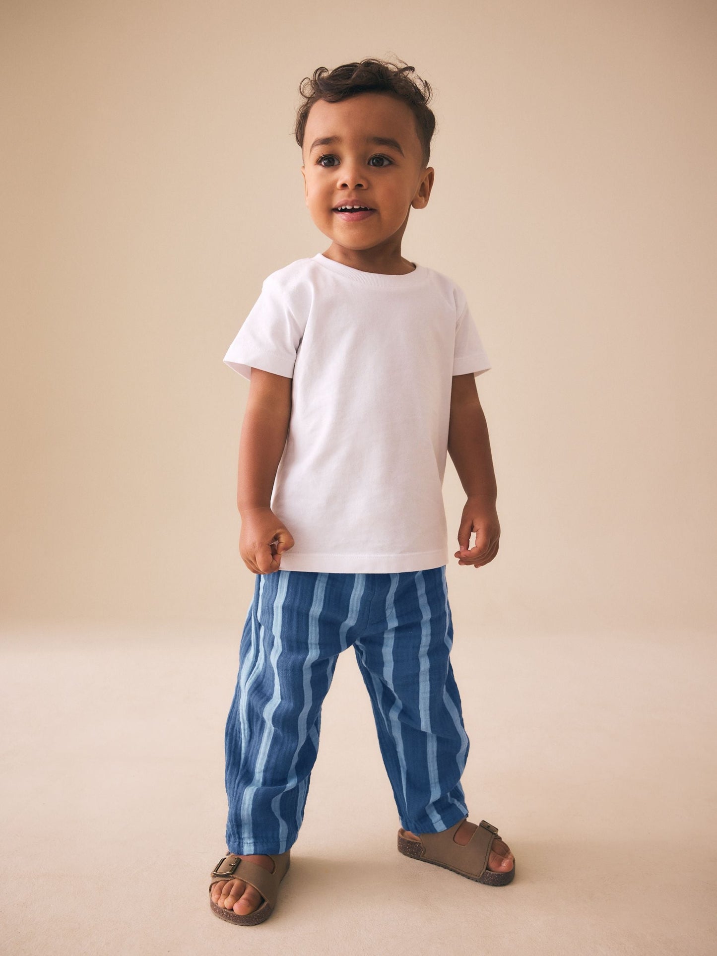 Blue Navy Striped Soft Textured Pull On Trousers (3mths-7yrs) image 2
