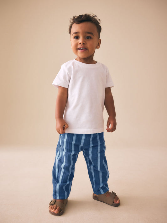 Blue Navy Striped Soft Textured Pull On Trousers (3mths-7yrs) image 2