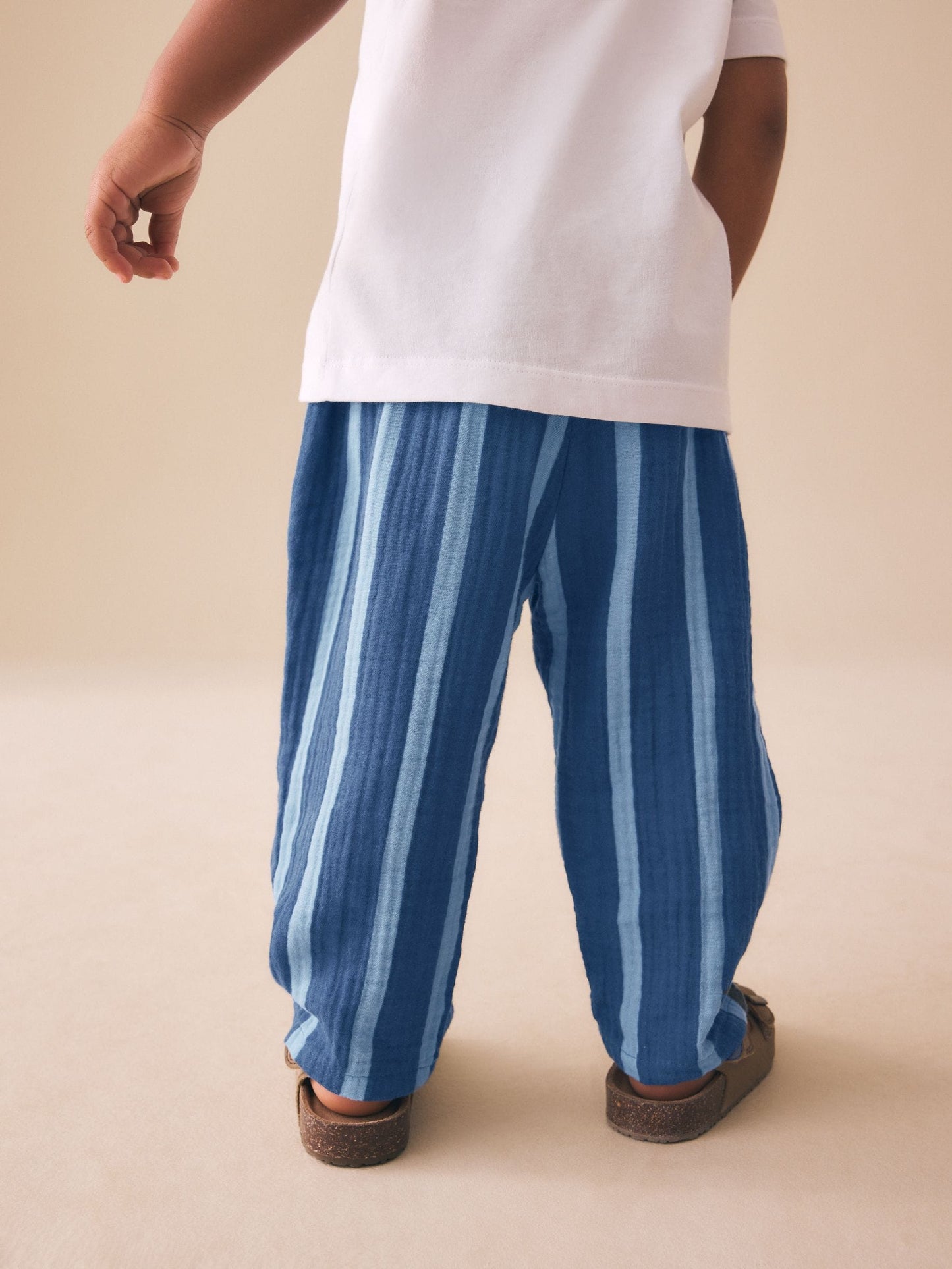 Blue Navy Striped Soft Textured Pull On Trousers (3mths-7yrs) image 3