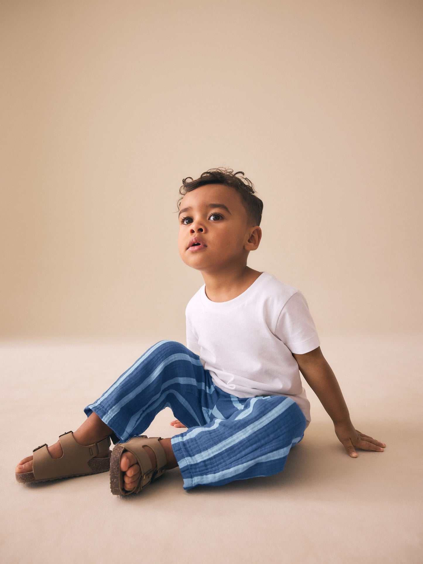 Blue Navy Striped Soft Textured Pull On Trousers (3mths-7yrs) image 4