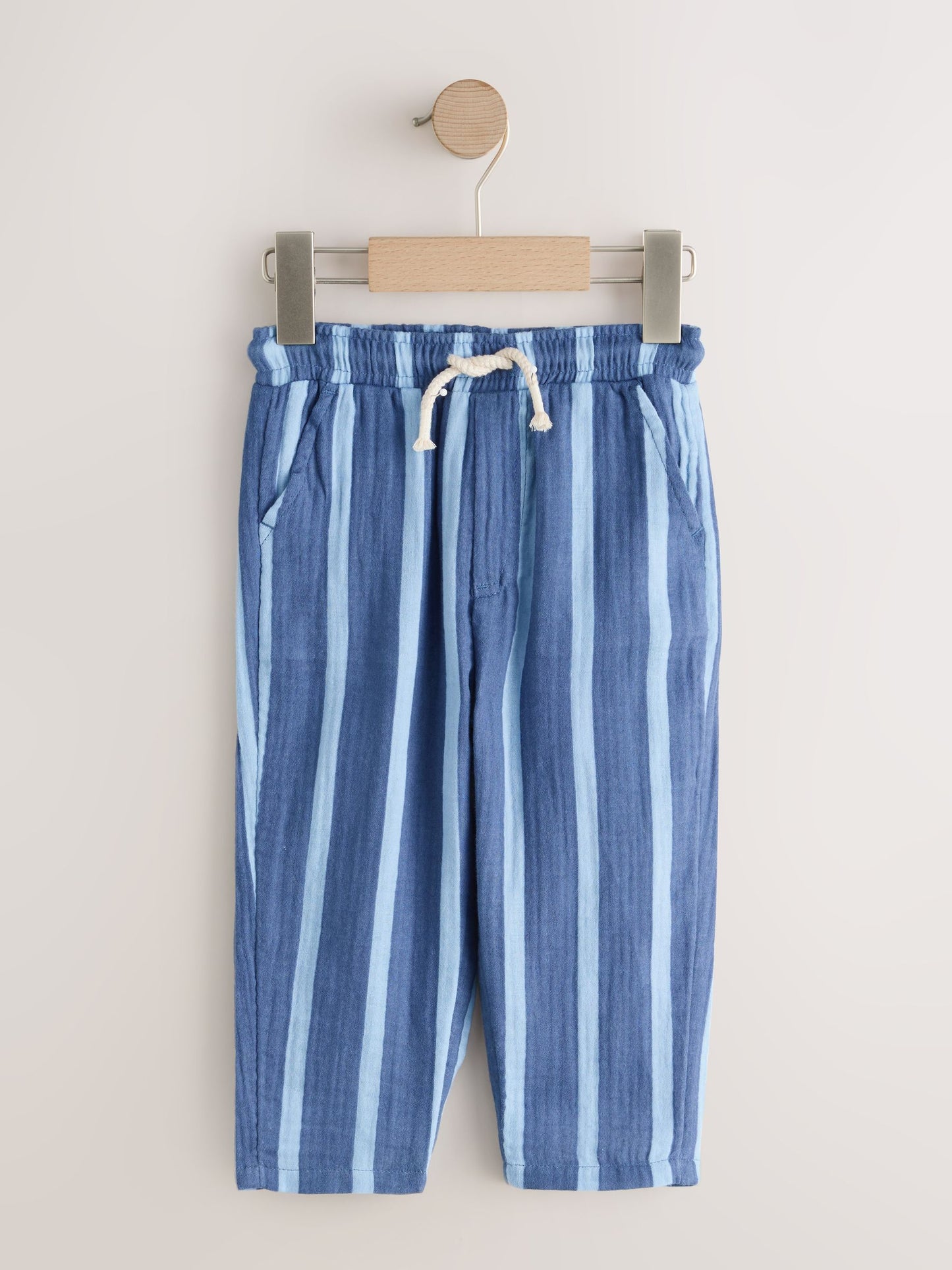 Blue Navy Striped Soft Textured Pull On Trousers (3mths-7yrs) image 5