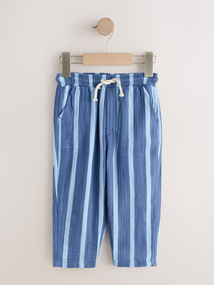 Blue Navy Striped Soft Textured Pull On Trousers (3mths-7yrs) image 5