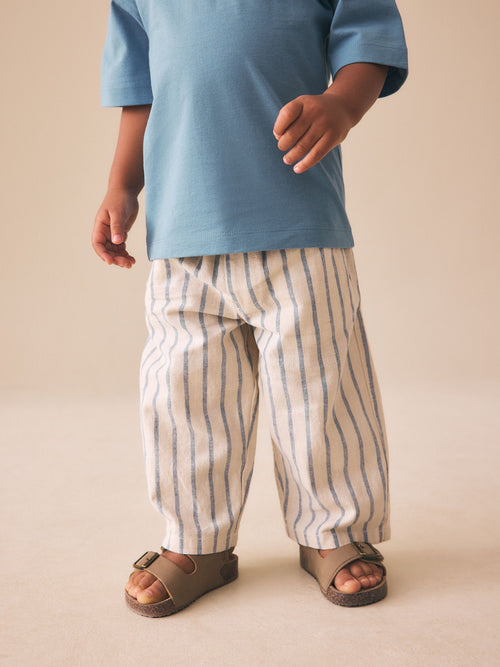 Blue/Ecru Wide Fit Linen Blend Pull on Trousers (3mths-7yrs) image 1