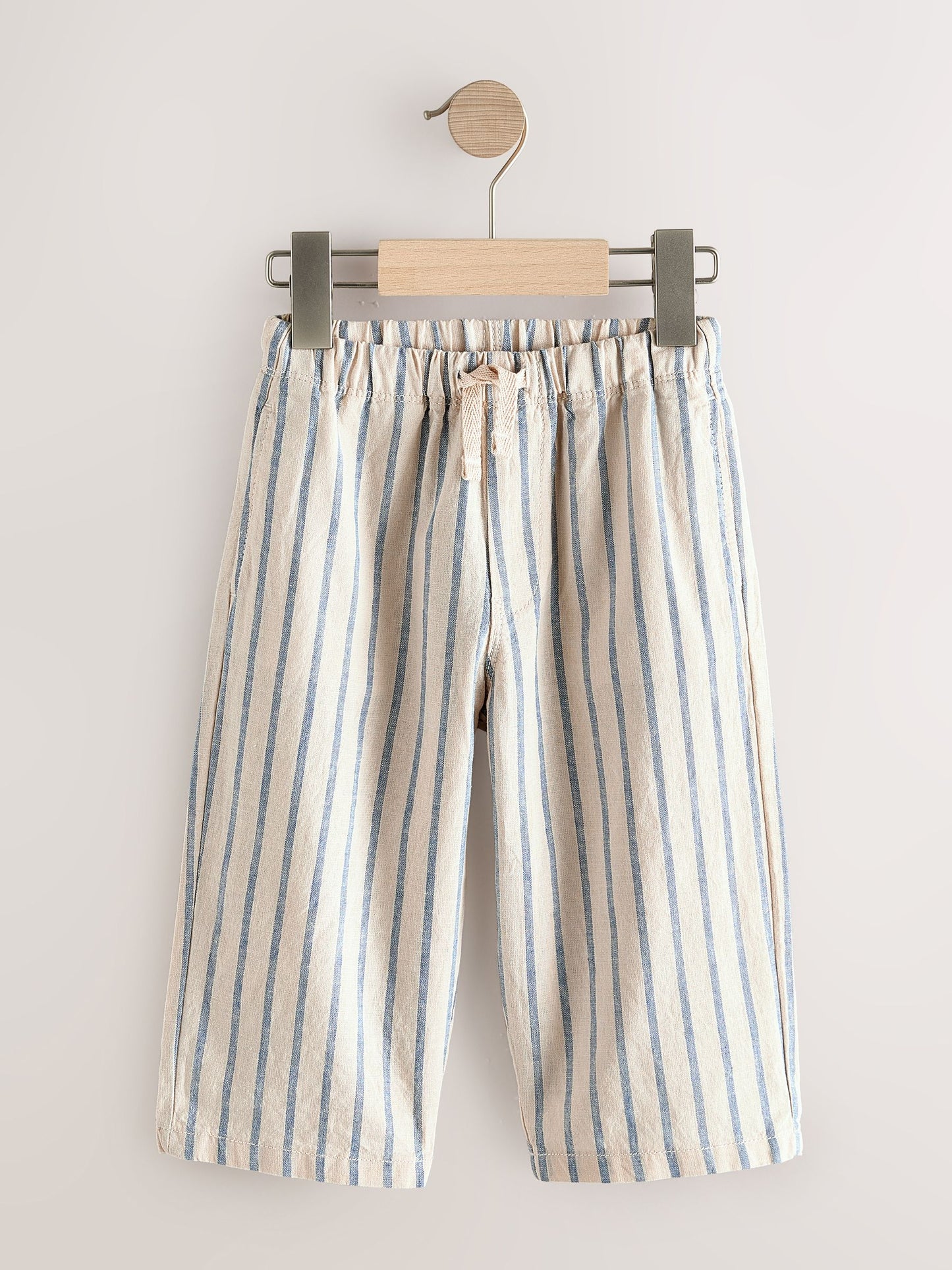 Blue/Ecru Wide Fit Linen Blend Pull on Trousers (3mths-7yrs) image 4
