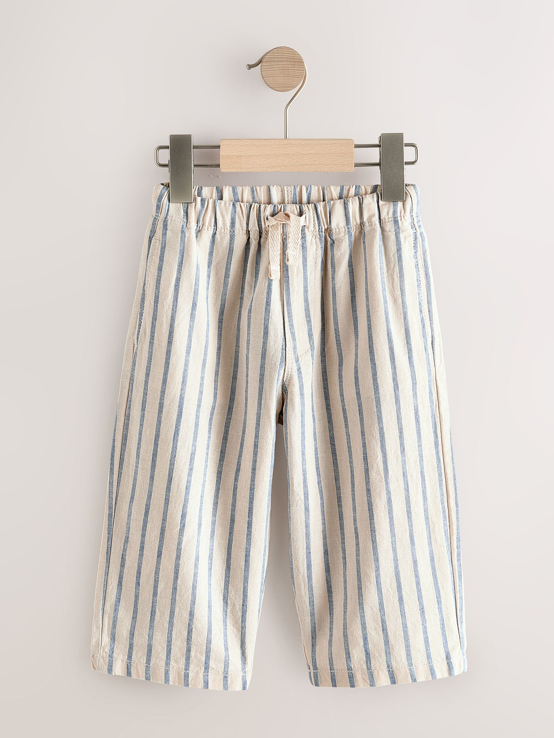 Blue/Ecru Wide Fit Linen Blend Pull on Trousers (3mths-7yrs) image 4