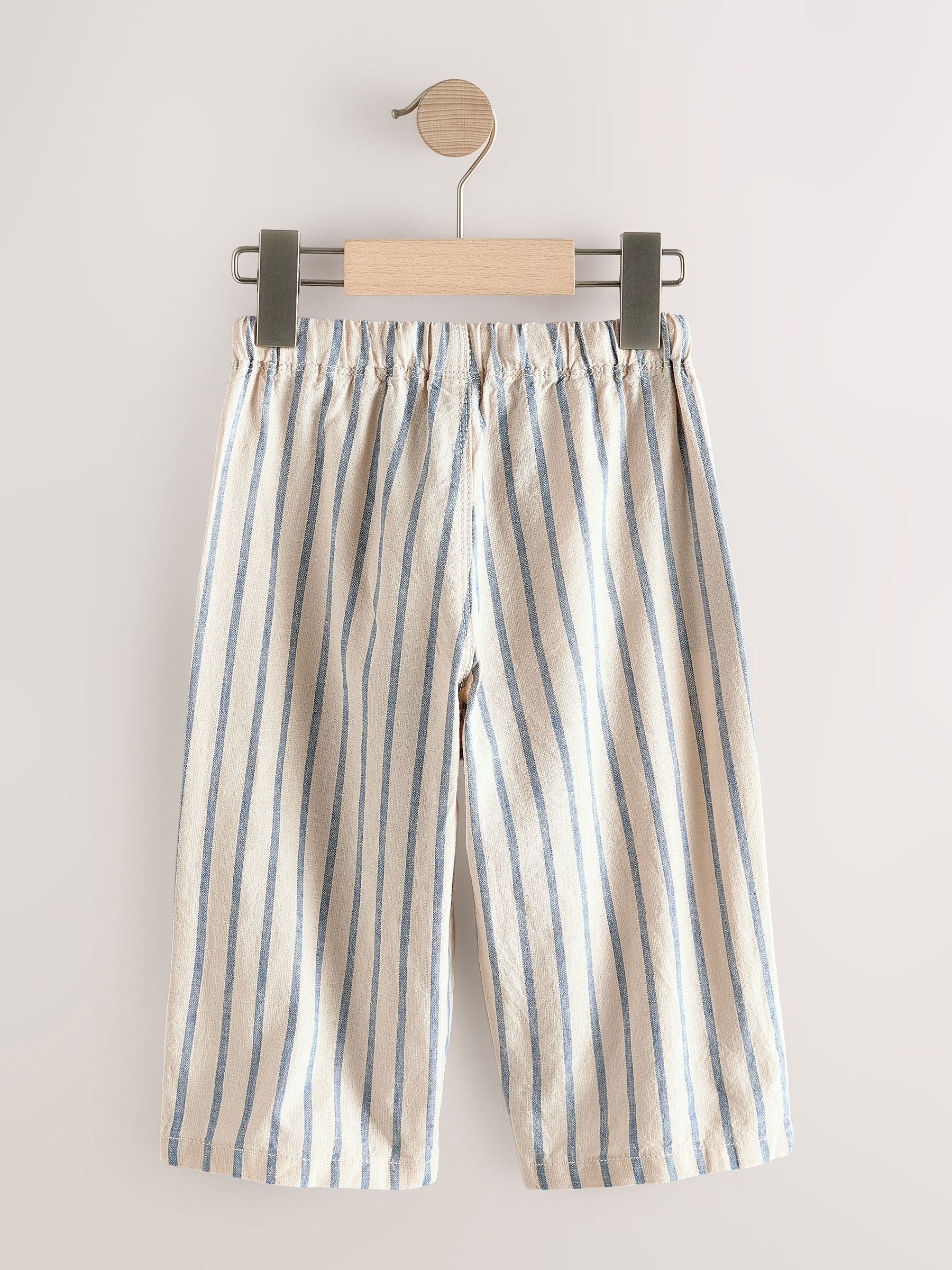 Blue/Ecru Wide Fit Linen Blend Pull on Trousers (3mths-7yrs) image 5