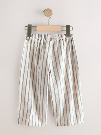 Blue/Ecru Wide Fit Linen Blend Pull on Trousers (3mths-7yrs) image 5