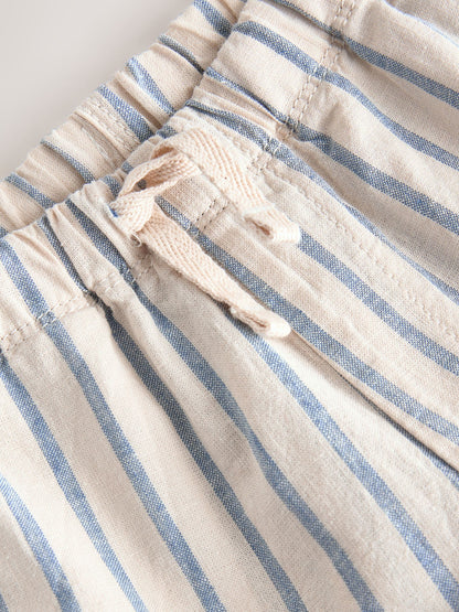 Blue/Ecru Wide Fit Linen Blend Pull on Trousers (3mths-7yrs) image 6