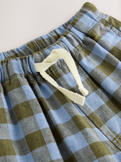 Blue Gingham Wide Fit Linen Blend Pull on Trousers (3mths-7yrs) image 6