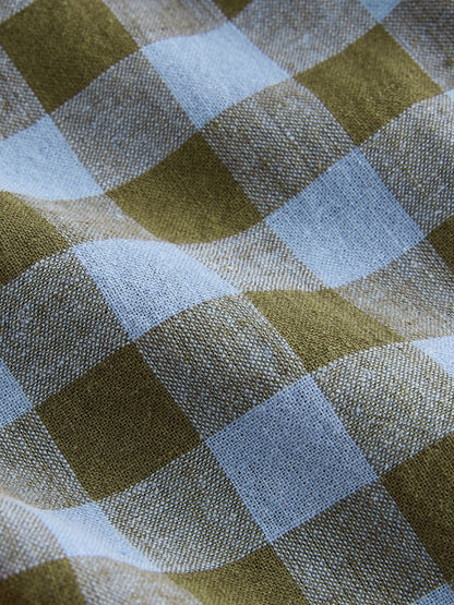 Blue Gingham Wide Fit Linen Blend Pull on Trousers (3mths-7yrs) image 7