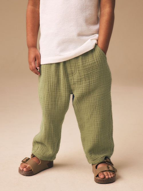 Olive Green Soft Textured Pull On Trousers (3mths-7yrs) image 1