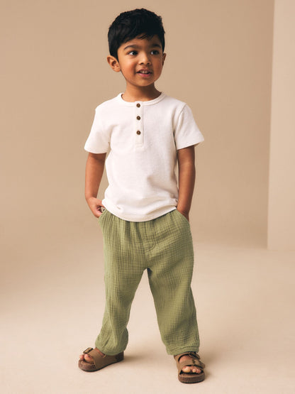 Olive Green Soft Textured Pull On Trousers (3mths-7yrs) image 2