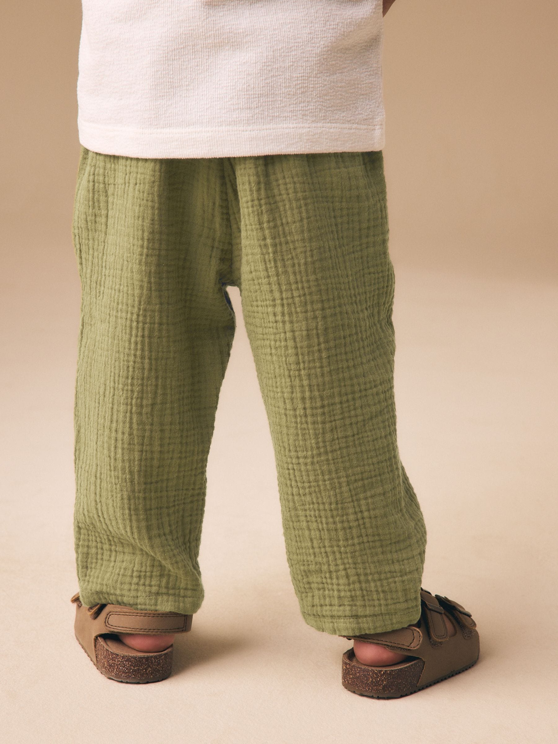 Olive Green Soft Textured Pull On Trousers (3mths-7yrs) image 3