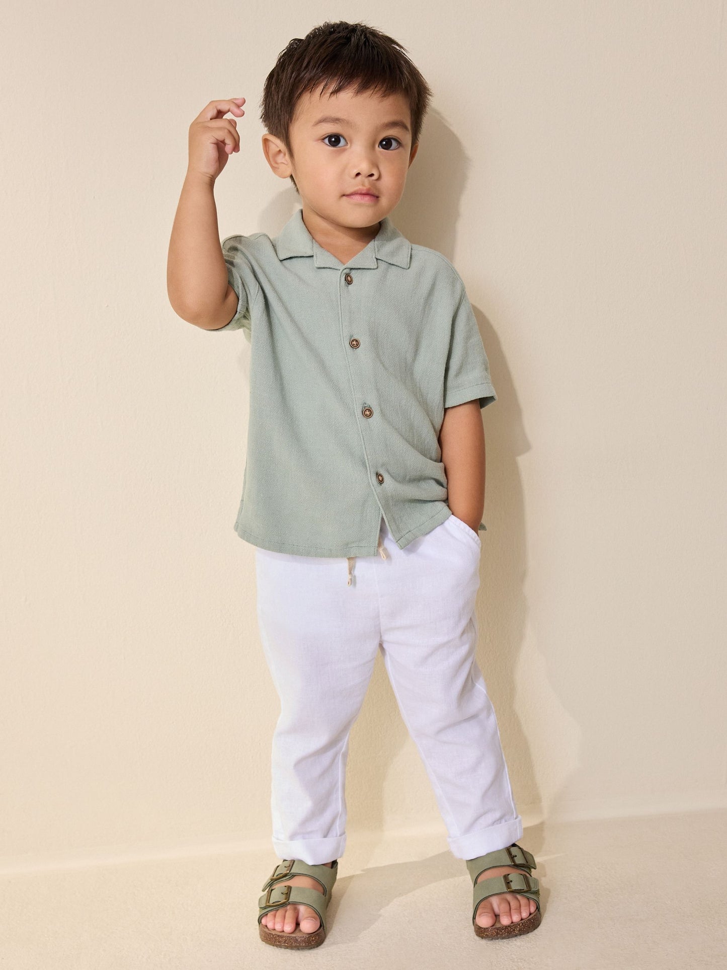 White Regular Fit Linen Blend Pull on Trousers (3mths-7yrs) image 2